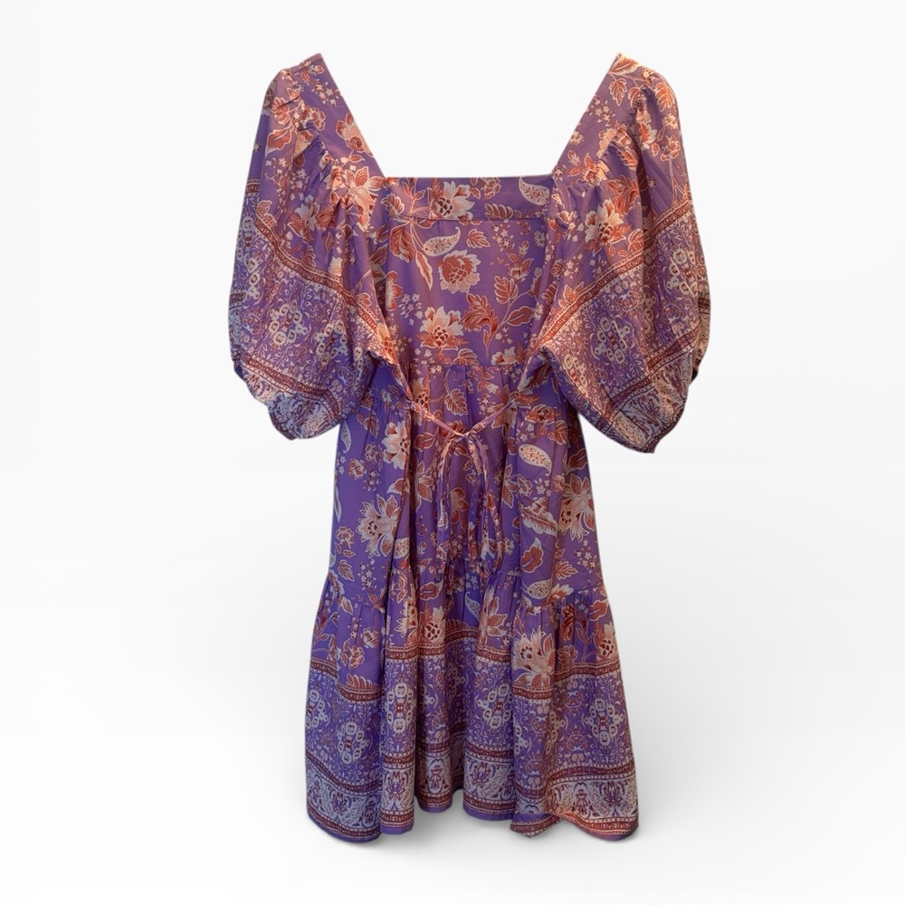 Band of the Free | Purple Floral Tiered Puff Sleeve Babydoll Dress Size Medium - Picture 2 of 10